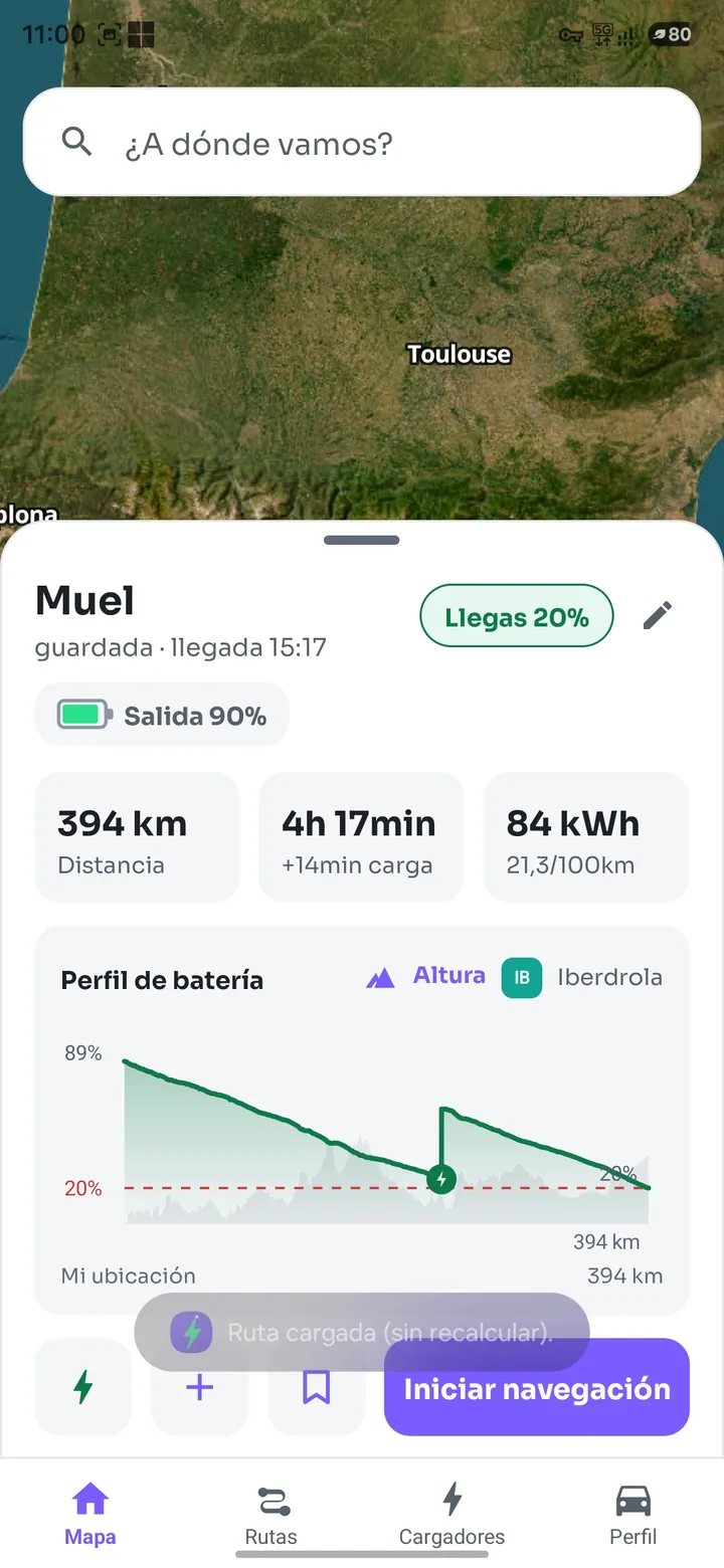 Ruta con perfil de batería en Voltrip